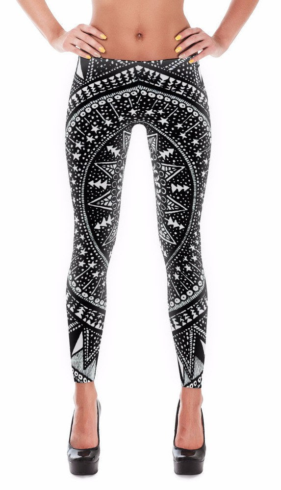 Universe Space Stars Planets Galaxy Black and White Leggings by Walk on  Water | Society6