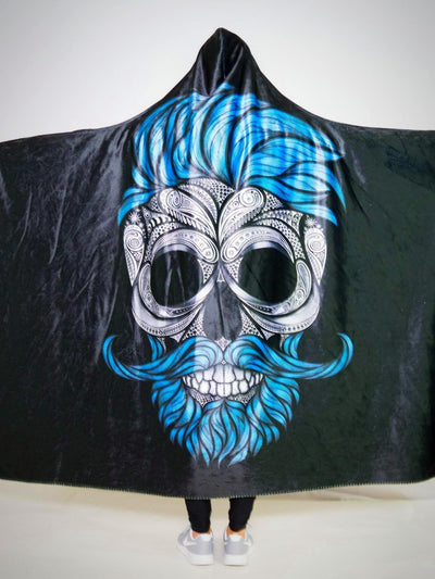 Blue Bearded Skull Hooded Blanket Hooded Blanket Electro Threads