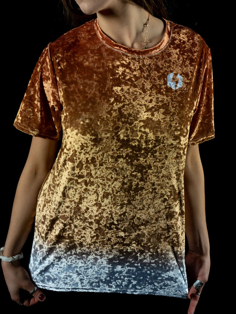 Bronze Unisex Crushed Velvet Crew T-Shirts Electro Threads 