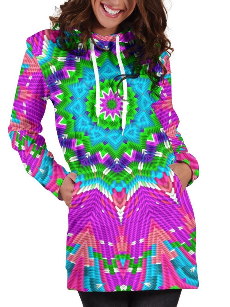 Color Blocks Mandala Hooded Dress Hoodie Dress T6 