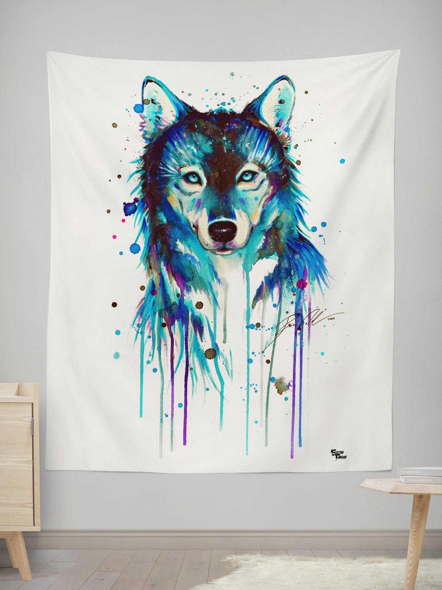 Dark Wolf Tapestry Tapestry Electro Threads SMALL: 32" x 42" 