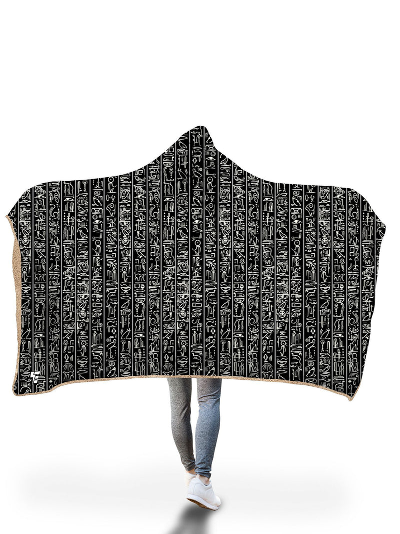Egyptian Glyphs (Black) Hooded Blanket Hooded Blanket Electro Threads 