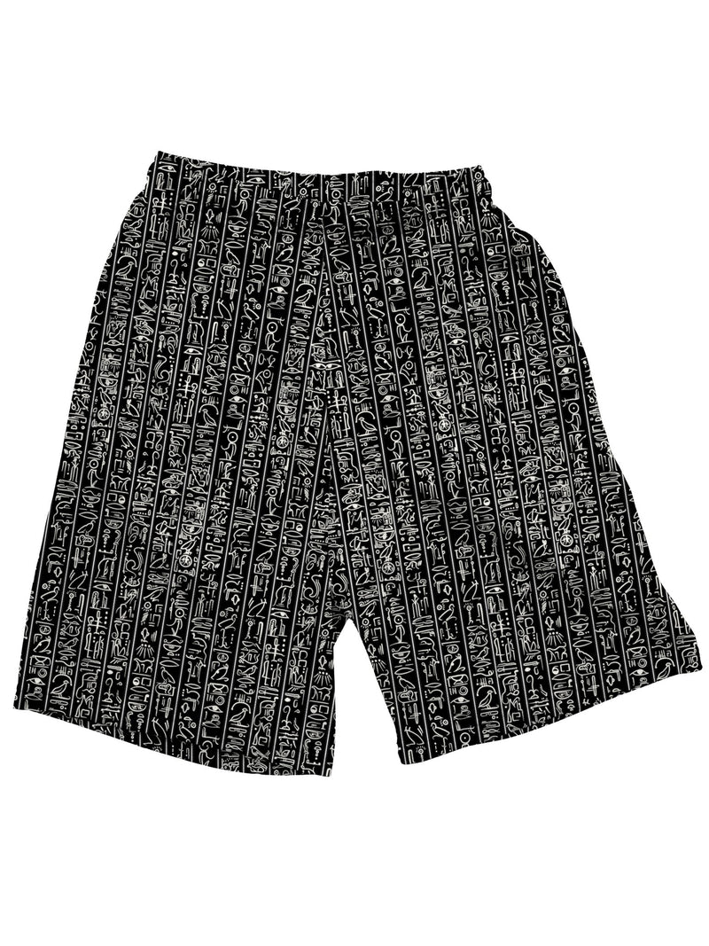 Egyptian Glyphs (Black) Shorts Mens Shorts Electro Threads 