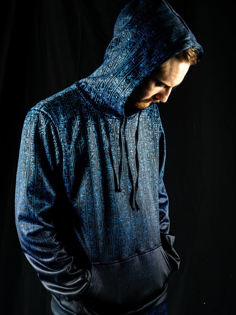Egyptian Glyphs (Blue) Unisex Hoodie Pullover Hoodies Electro Threads 