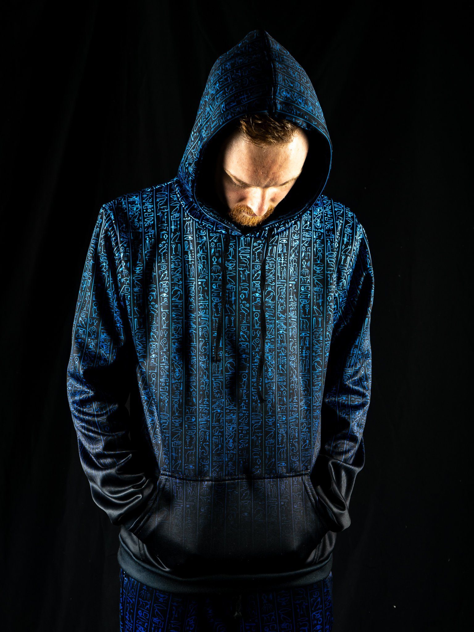 Egyptian Glyphs (Blue) Unisex Hoodie Pullover Hoodies Electro Threads 