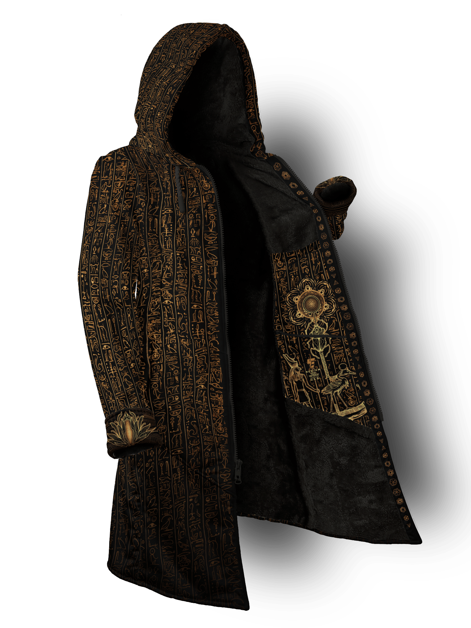 Egyptian Glyphs (Faded Gold) Cyber Cloak Cyber Cloak Electro Threads Long Sleeve-No Bag XX-Small Black Sherpa