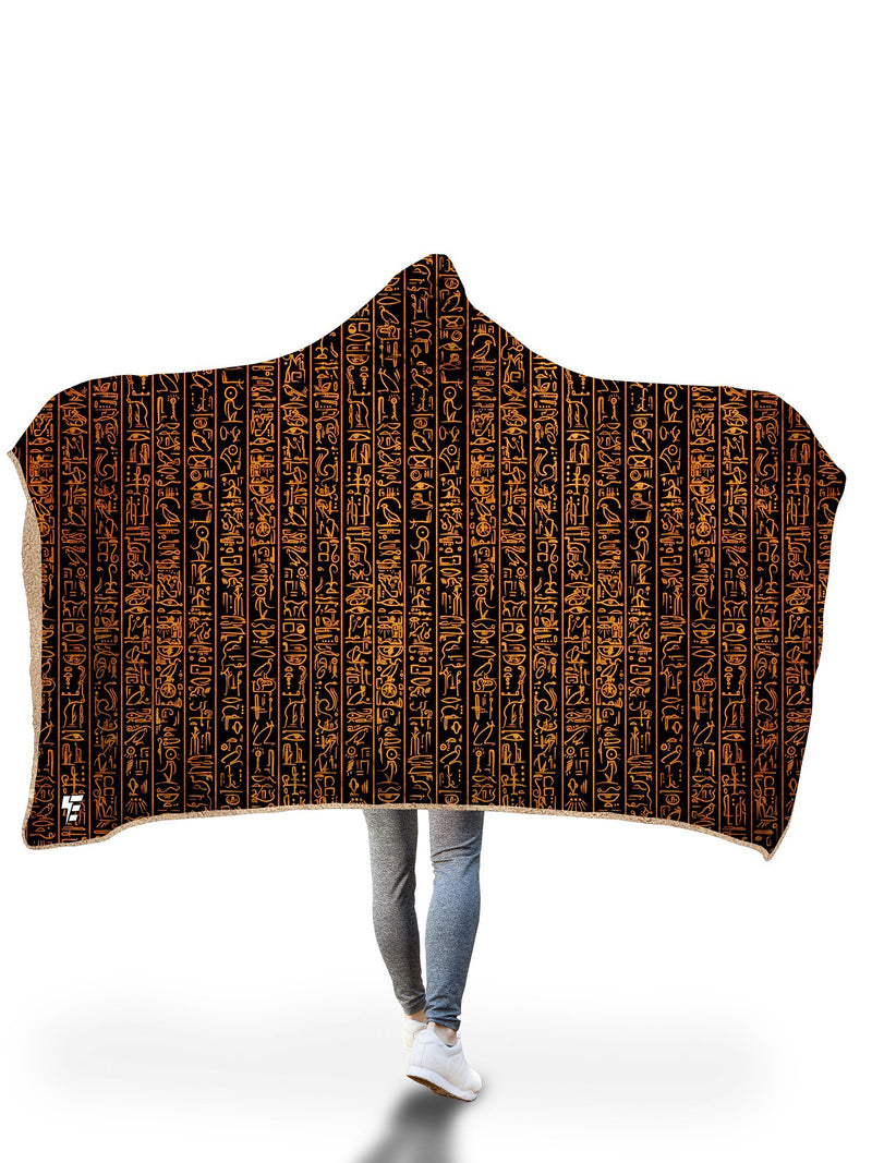Egyptian Glyphs (Golden) Hooded Blanket Hooded Blanket Electro Threads 