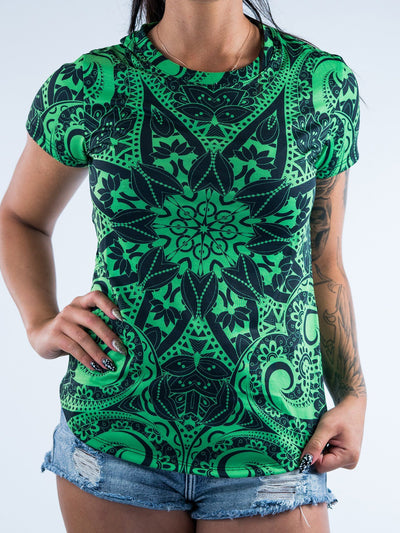 Electro Green Mandala Women's Crew T-Shirts T6