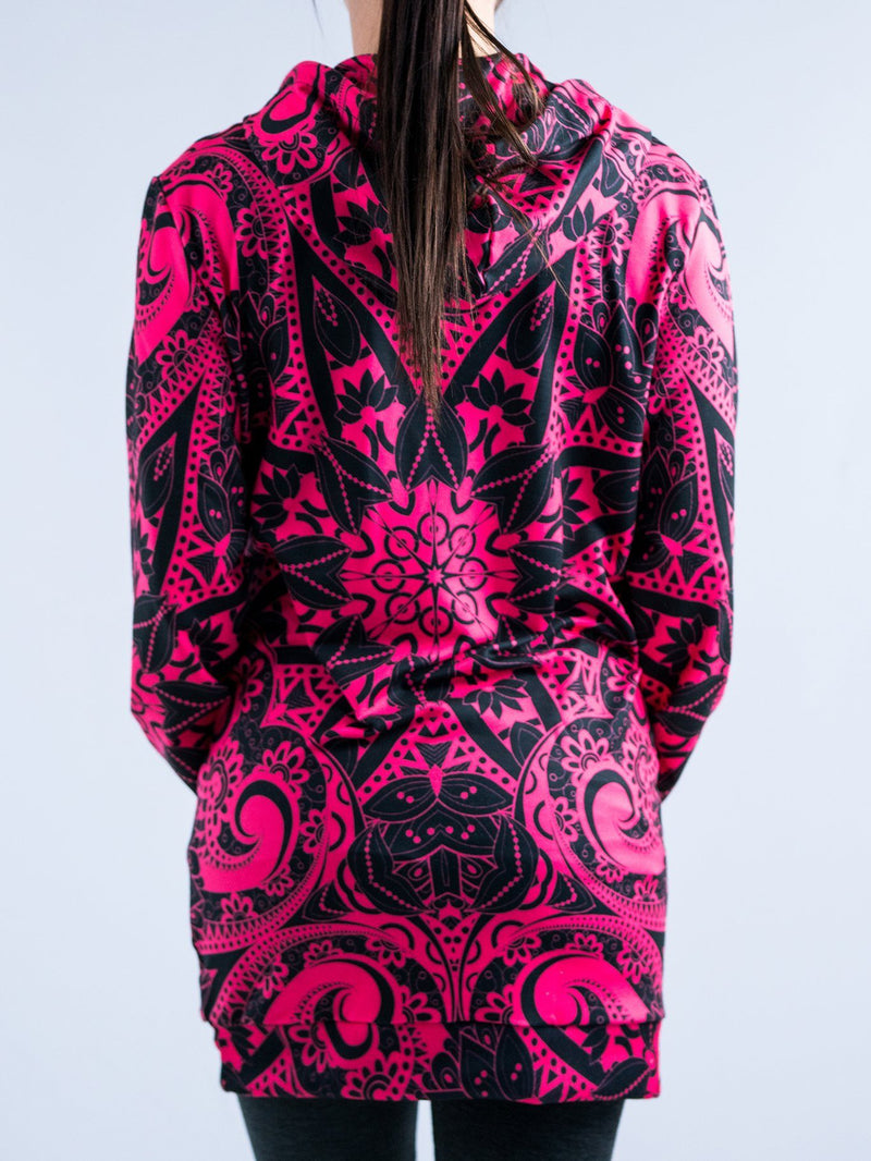 Electro Pink Mandala Hooded Dress Hoodie Dress T6 XS Pink 