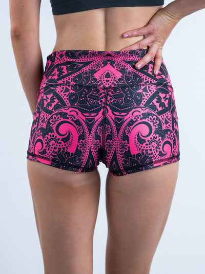 Electro Pink Mandala Yoga Shorts Yoga Shorts T6