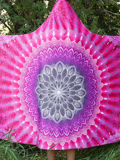 Fuchsia Glowing Mandala Hooded Blanket Hooded Blanket Electro Threads