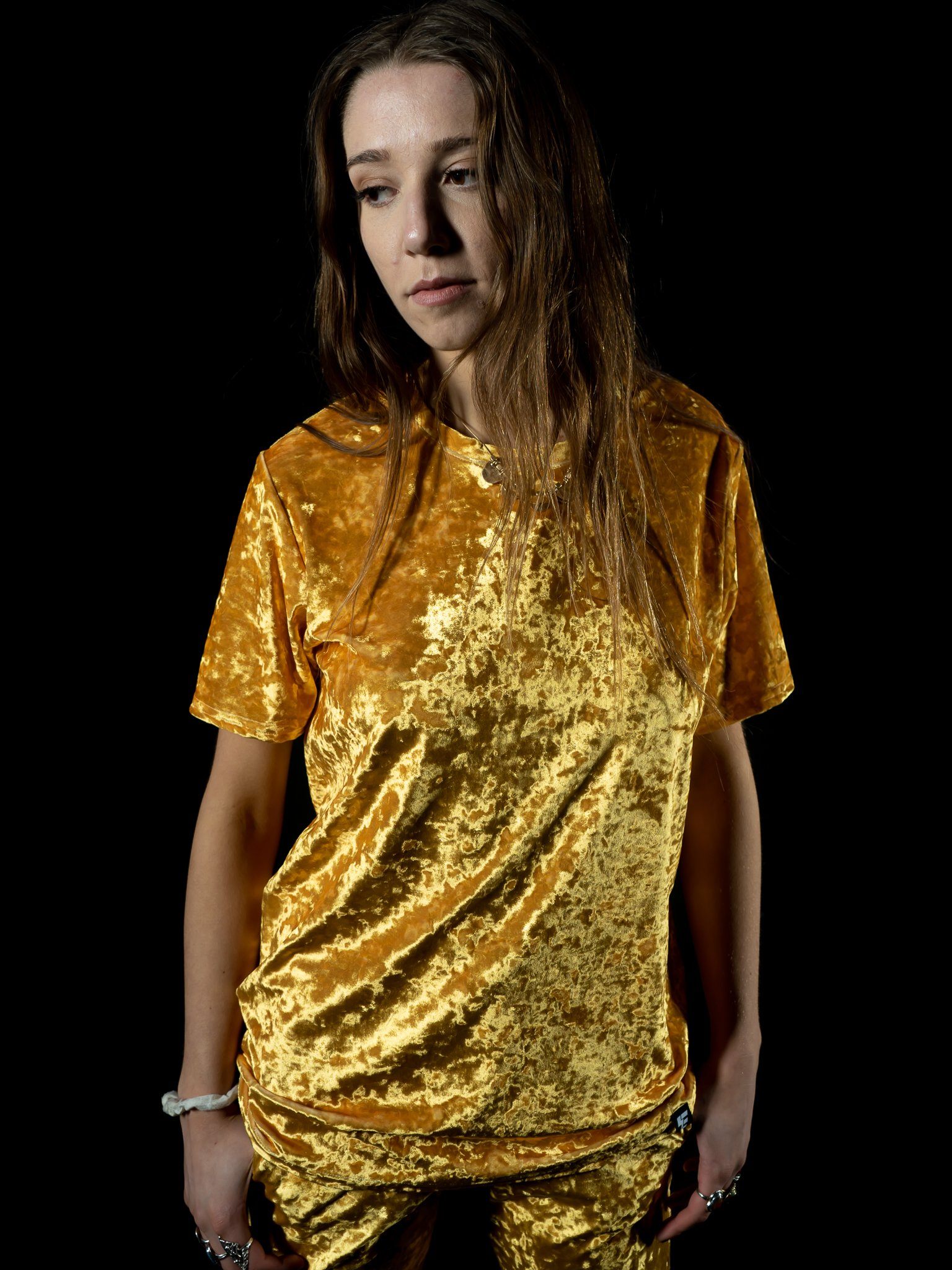 Gold Unisex Crushed Velvet Crew T-Shirts Electro Threads 