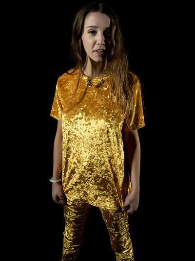 Gold Unisex Crushed Velvet Crew T-Shirts Electro Threads