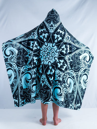 Kids Teal Mandala Hooded Blanket Hooded Blanket Electro Threads