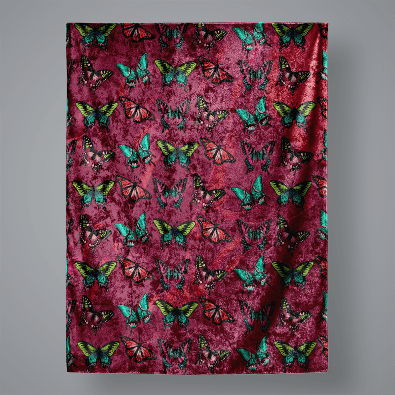 MAROON BUTTERFLY Large Velvet Wall Tapestry Electro Threads 