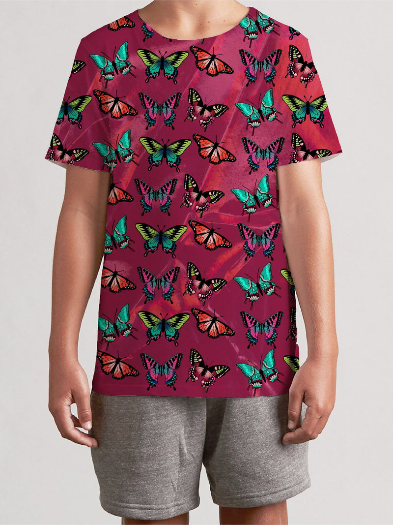 Maroon Butterfly Youth Crew Kids Tee Electro Threads 