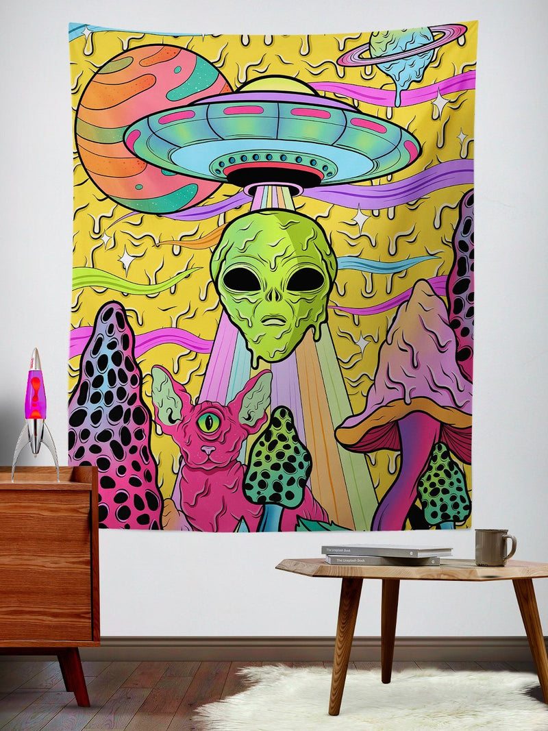 Neon Alien Drip Invasion (Yellow) Tapestry Tapestry Electro Threads 