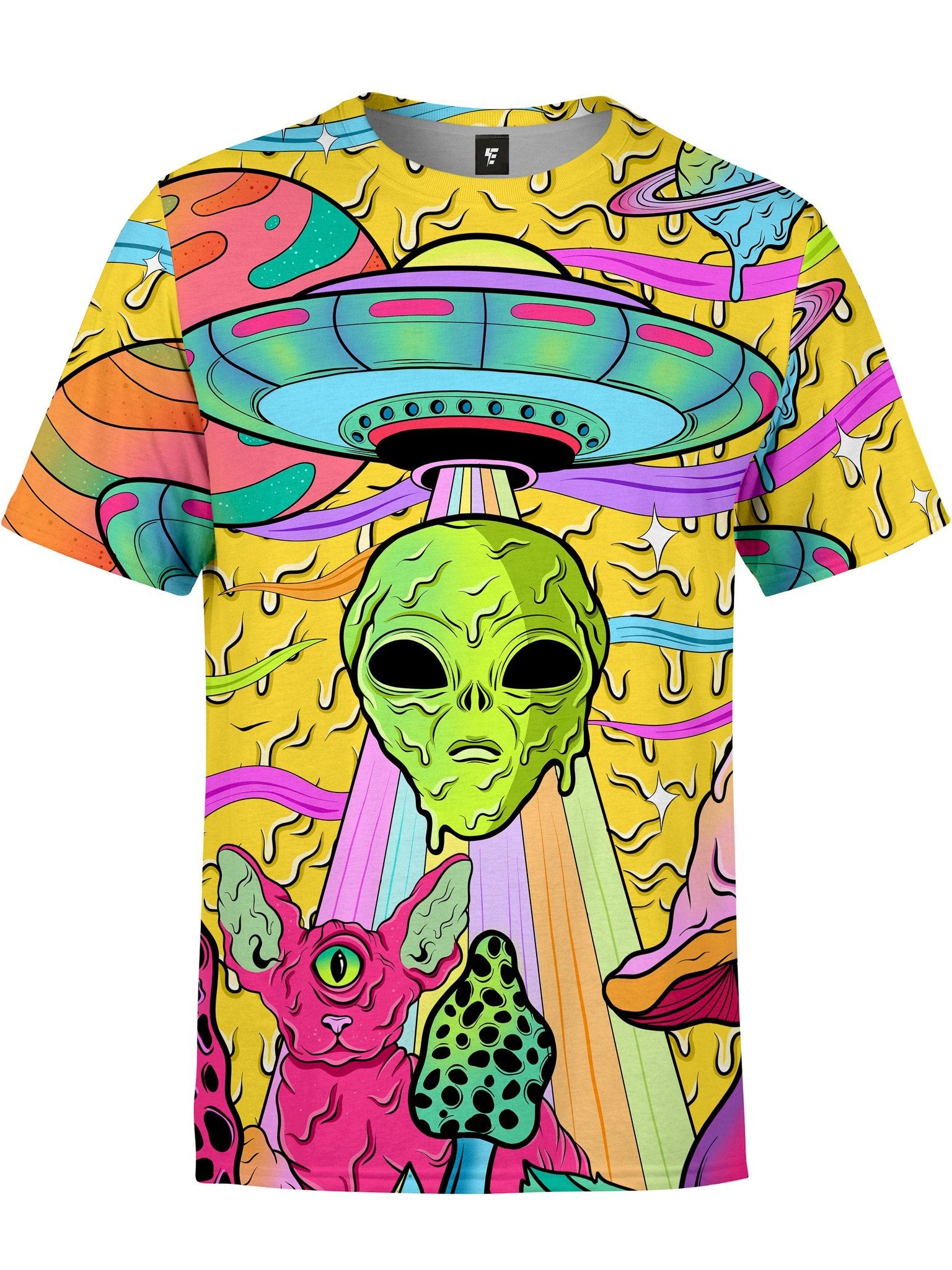 Neon Alien Drip Invasion (Yellow) Unisex Crew T-Shirts Electro Threads 