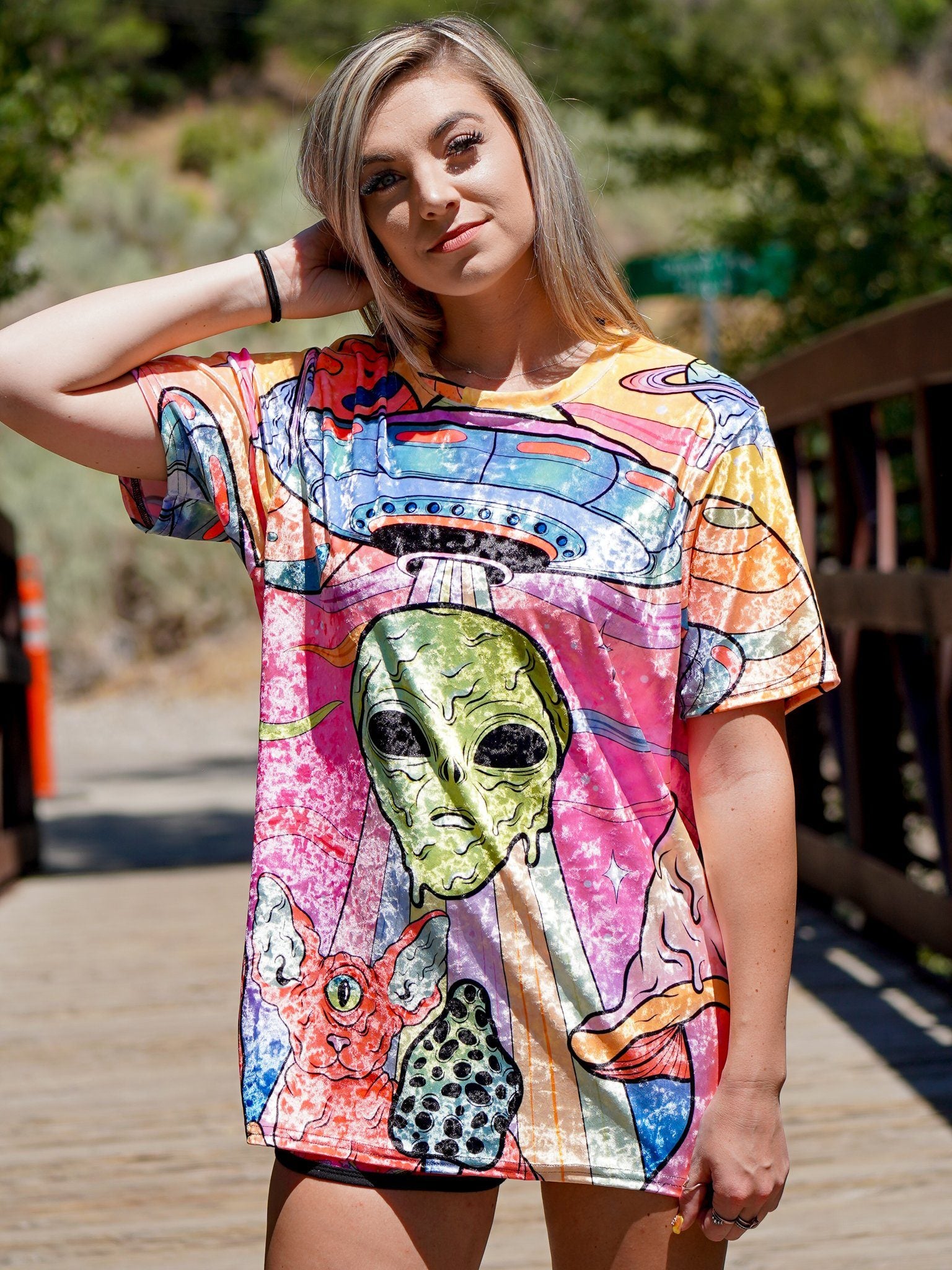 Neon Alien Invasion (Dawn) Unisex Crew T-Shirts Electro Threads 