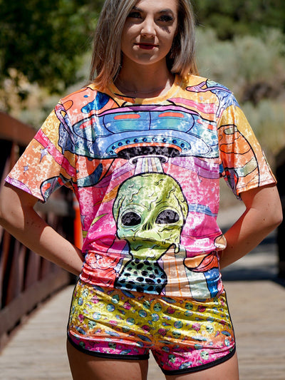 Neon Alien Invasion (Dawn) Unisex Crew T-Shirts Electro Threads