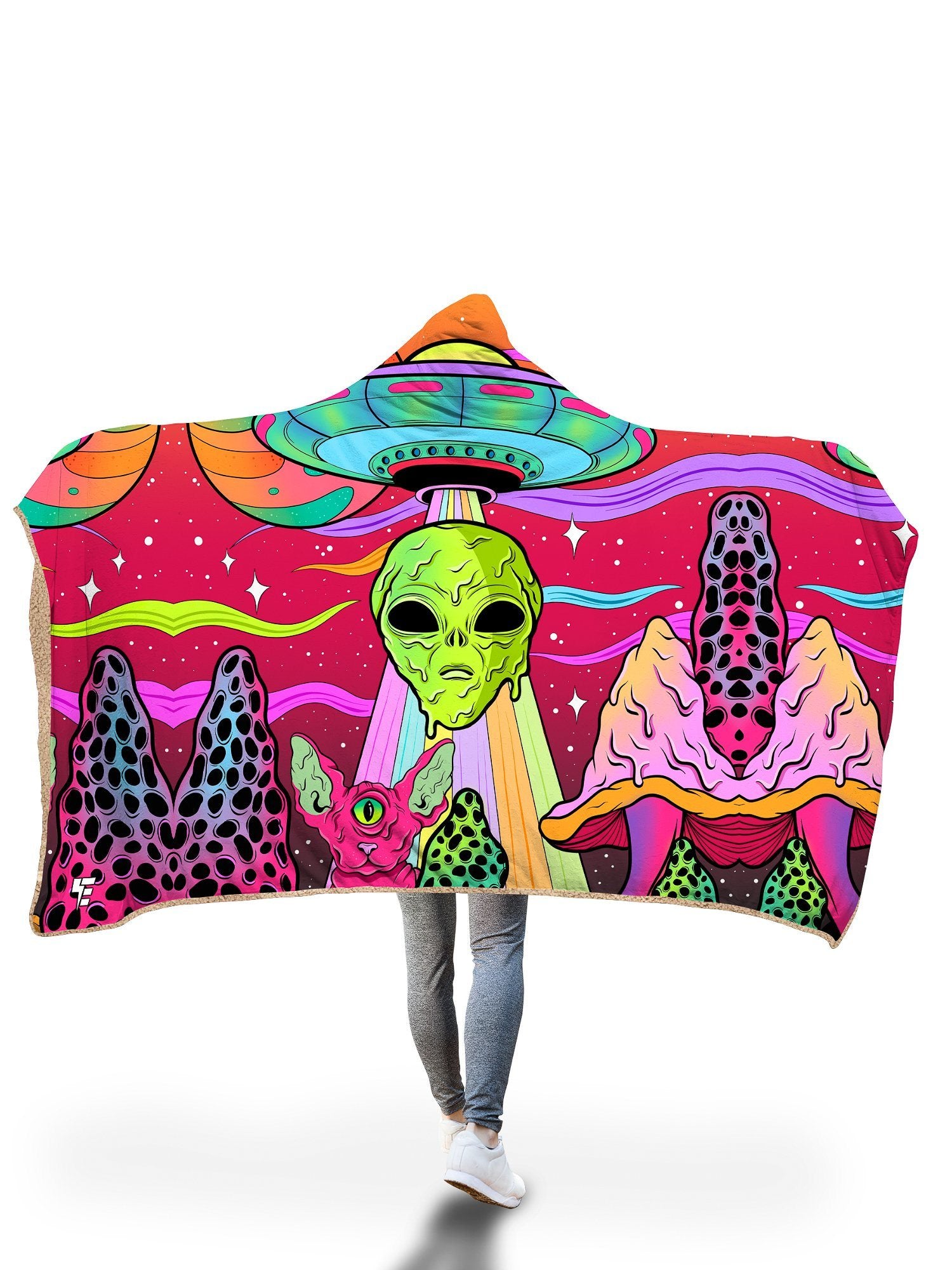 Neon Alien Invasion (Dusk) Hooded Blanket Hooded Blanket Electro Threads 