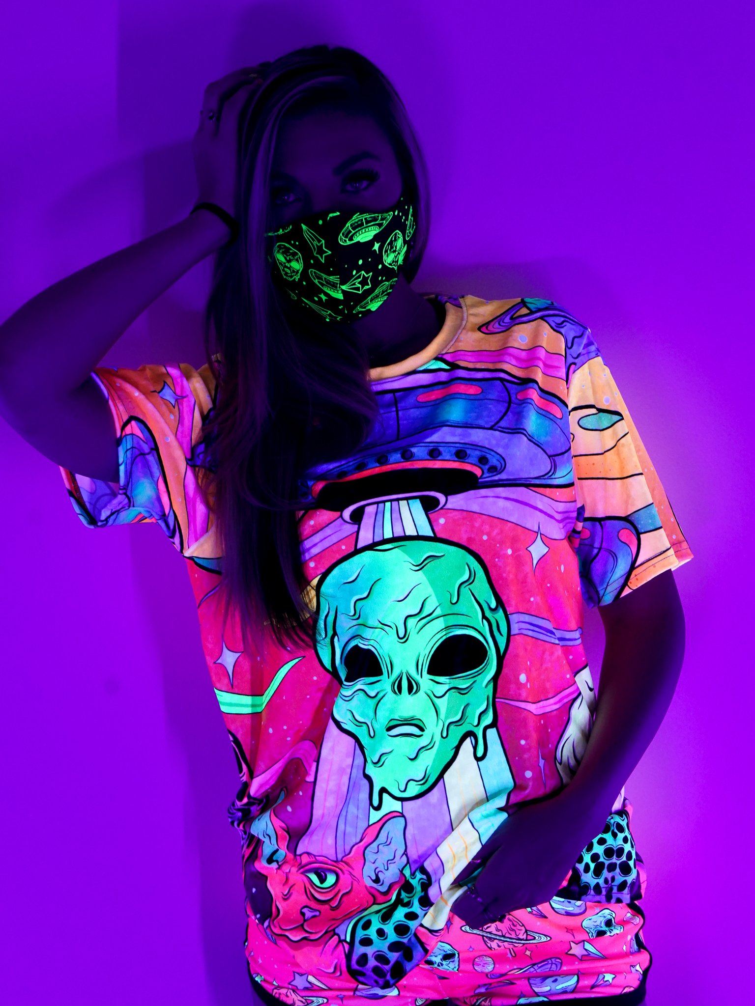 Neon Alien Invasion (Shimmer) Unisex Tall Tee - Electro Threads