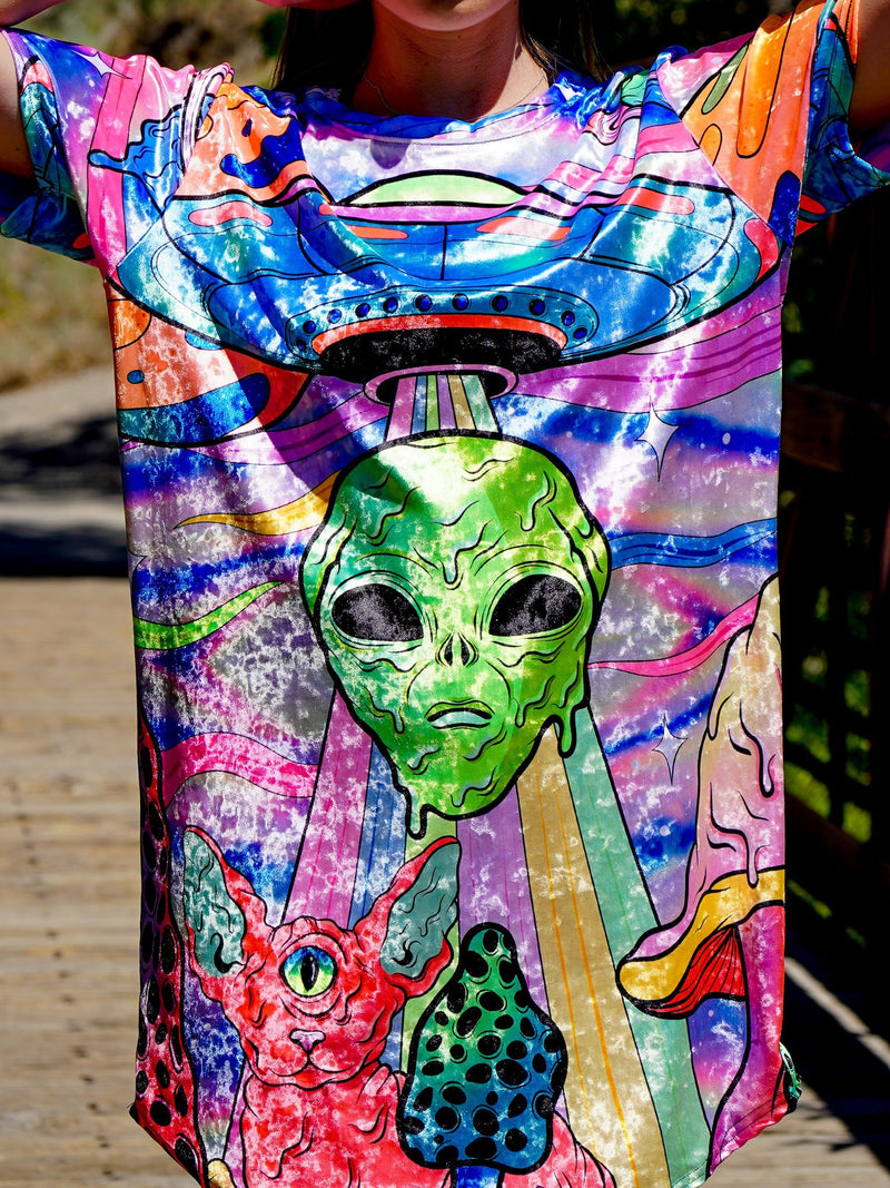 Neon Alien Invasion (Shimmer) Unisex Tall Tee Mens Tall Tee Electro Threads 