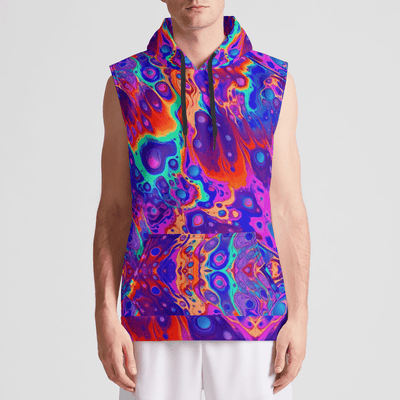 NEON DRIP Mens Sleeveless Pullover Hoodie Electro Threads