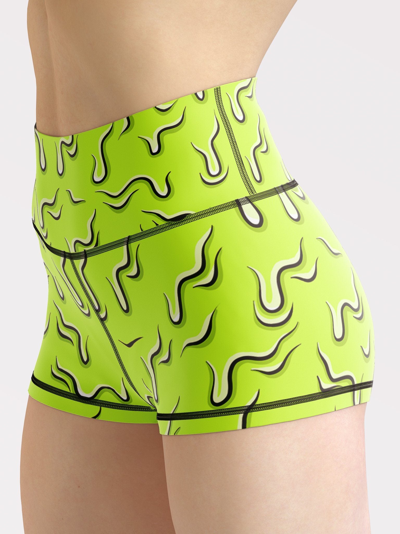 Neon Drippy (Green) Yoga Shorts - Electro Threads