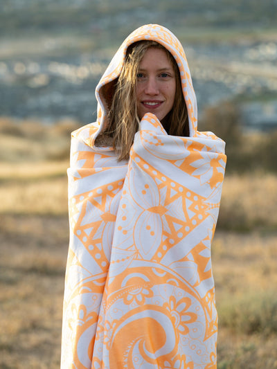 Neon Orange Lotus Mandala Hooded Blanket Hooded Blanket Electro Threads