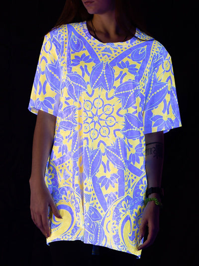 Neon Orange Lotus Mandala Unisex Crew T-Shirts Electro Threads