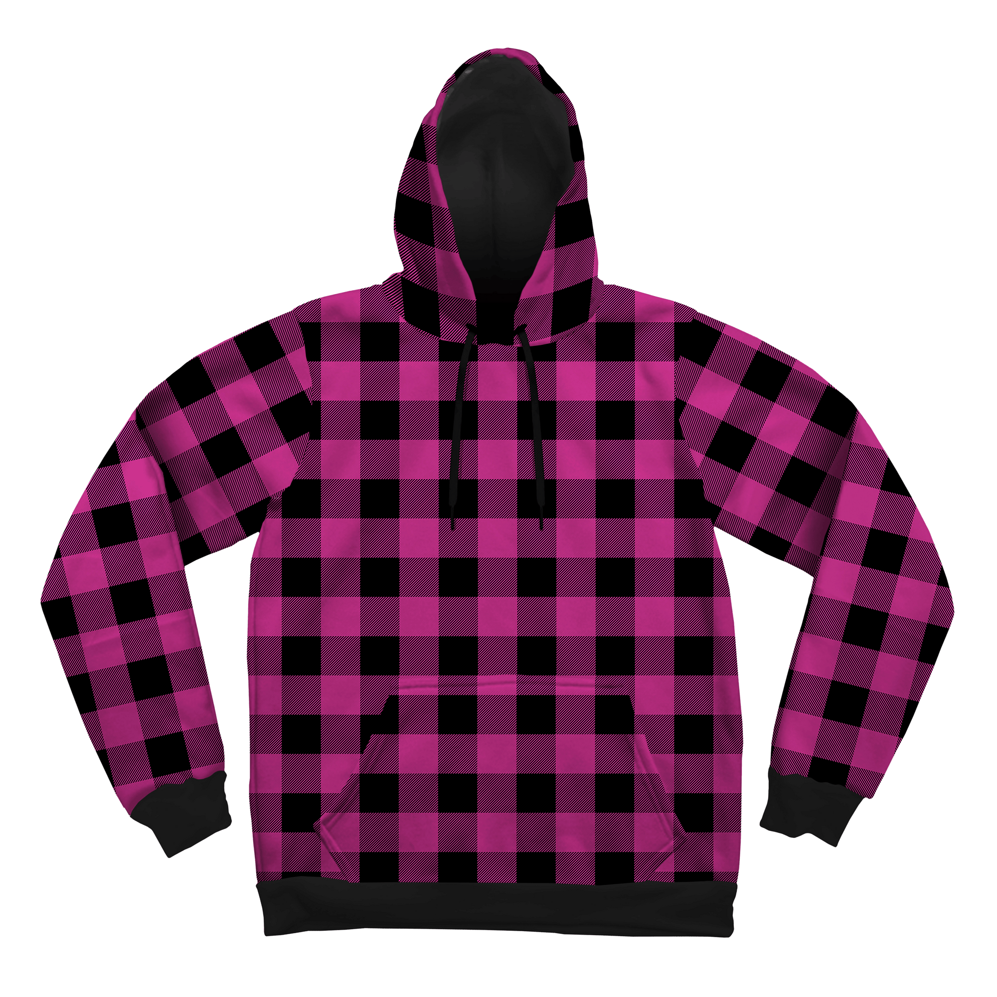 Neon Pink Black Plaid Pullover Hoodies T6 