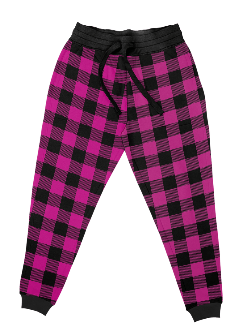 Neon Pink Black Plaid Unisex Joggers Jogger Pant T6 