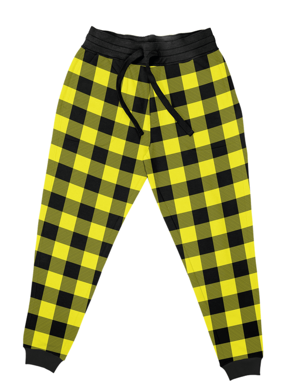 Neon Yellow Black Plaid Unisex Joggers Electro Threads