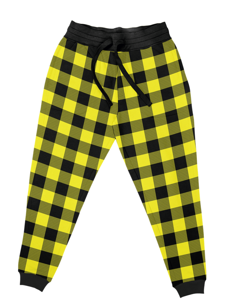 Neon Yellow Black Plaid Unisex Joggers Jogger Pant T6 