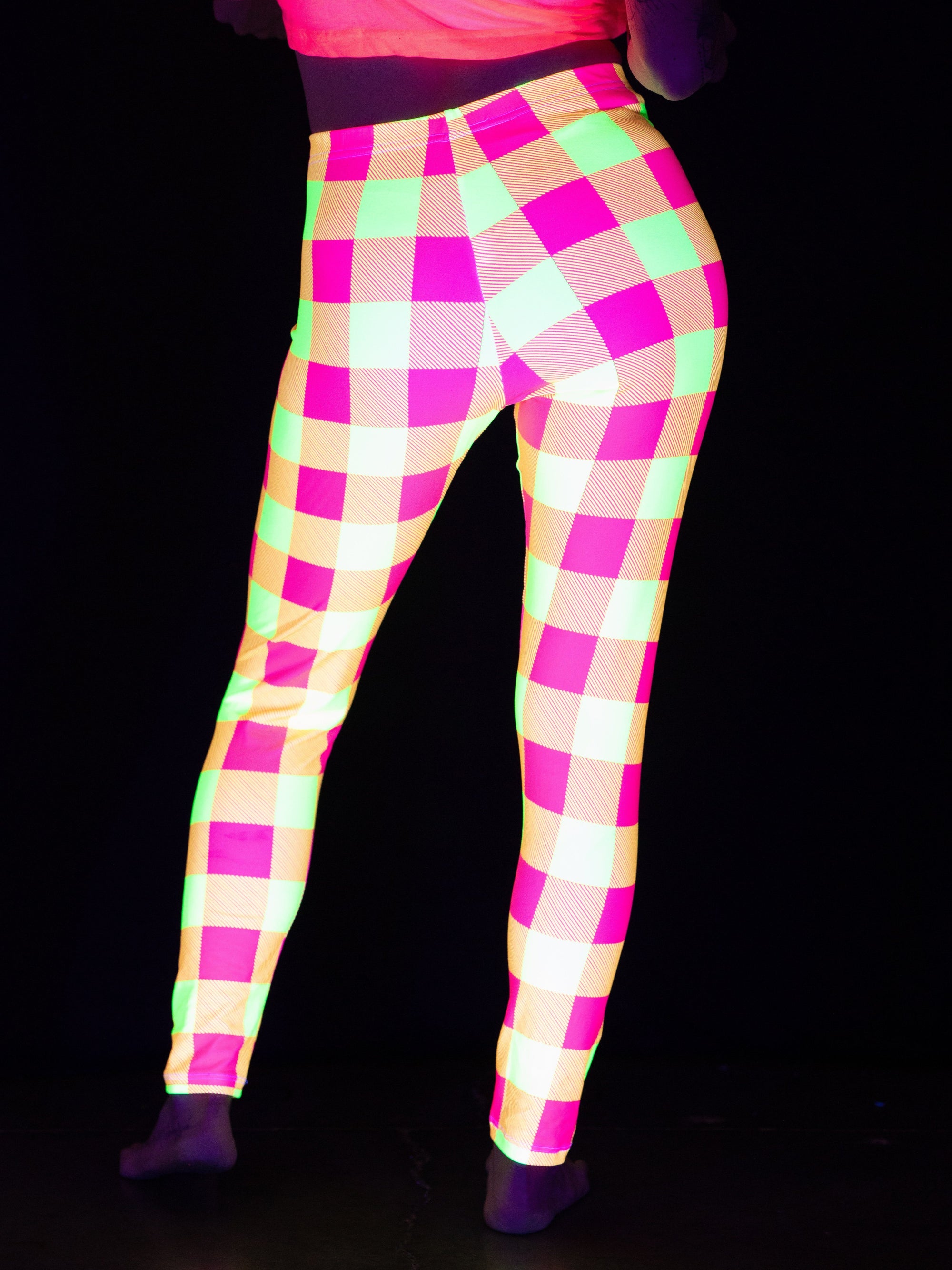Neon Yellow & Pink Plaid Tights - Electro Threads
