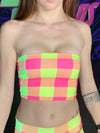 Neon Yellow & Pink Plaid Tube Top Tube Top T6