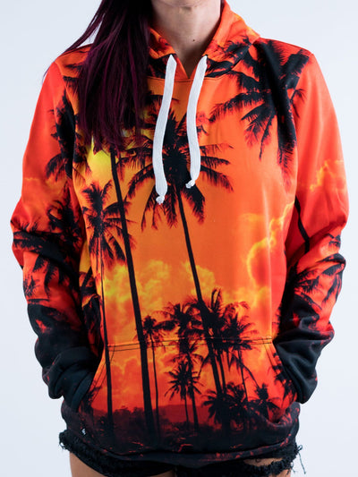 Palm Tree Sunset Unisex Hoodie Pullover Hoodies T6 X-Small Orange Pullover Hoodie