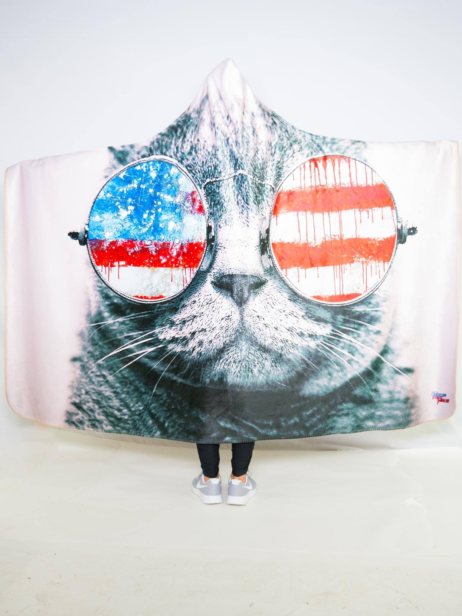 Patriotic Cat Hooded Blanket Hooded Blanket Electro Threads 