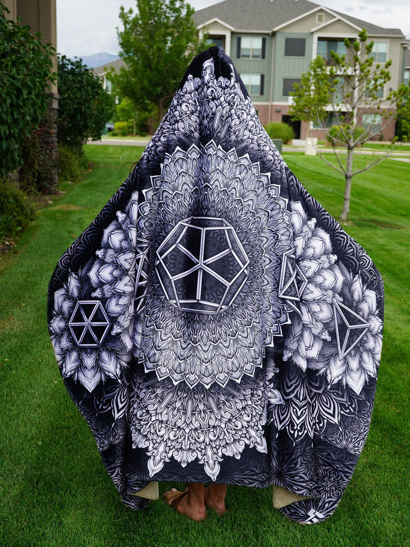 Platonic Mandala Black Hooded Blanket Hooded Blanket Electro Threads 