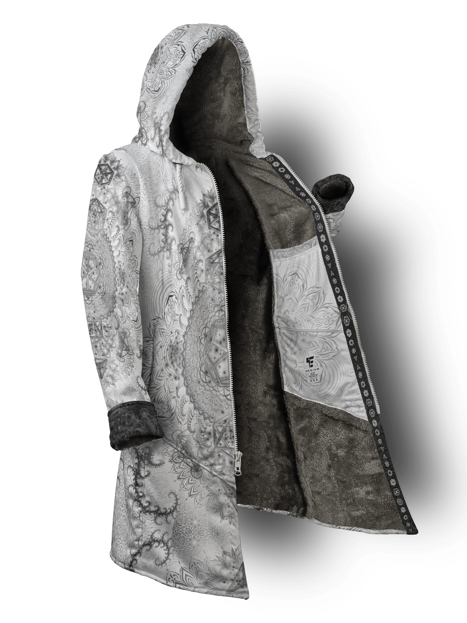 Platonic Mandala V2 White Cyber Cloak Cyber Cloak Electro Threads Long Sleeve-No Bag XX-Small Cosmic Fur (Grey)