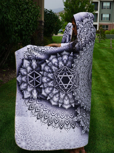 Platonic Mandala White Hooded Blanket Hooded Blanket Electro Threads