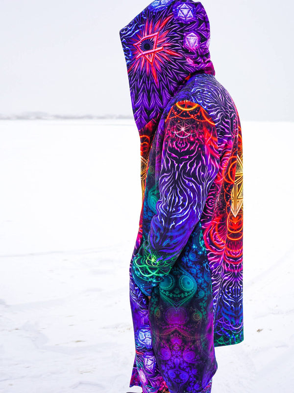 Sacred Geometry Psychedelic Cloak | Festival Cloak | Wizard Cloak | Trippy Outfit | Hooded Visionary Cape | DMT Art | Star deals Matrix