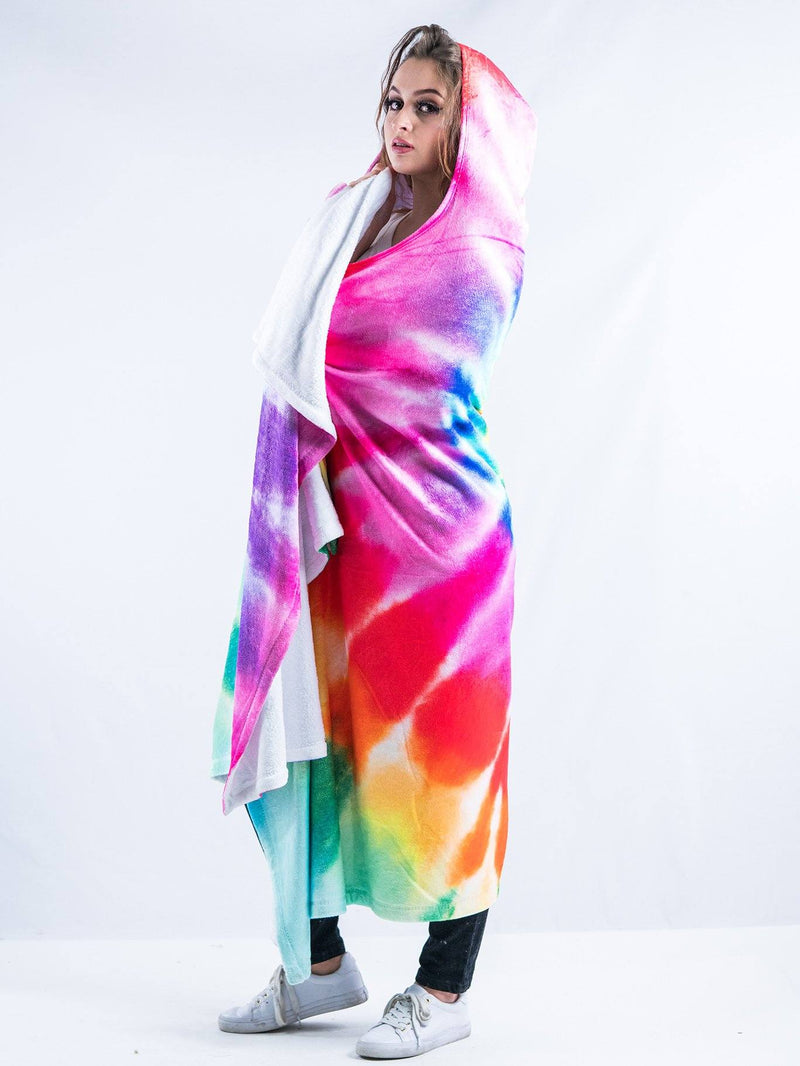 Rainbow Tie Dye Hooded Blanket Hooded Blanket Electro Threads 