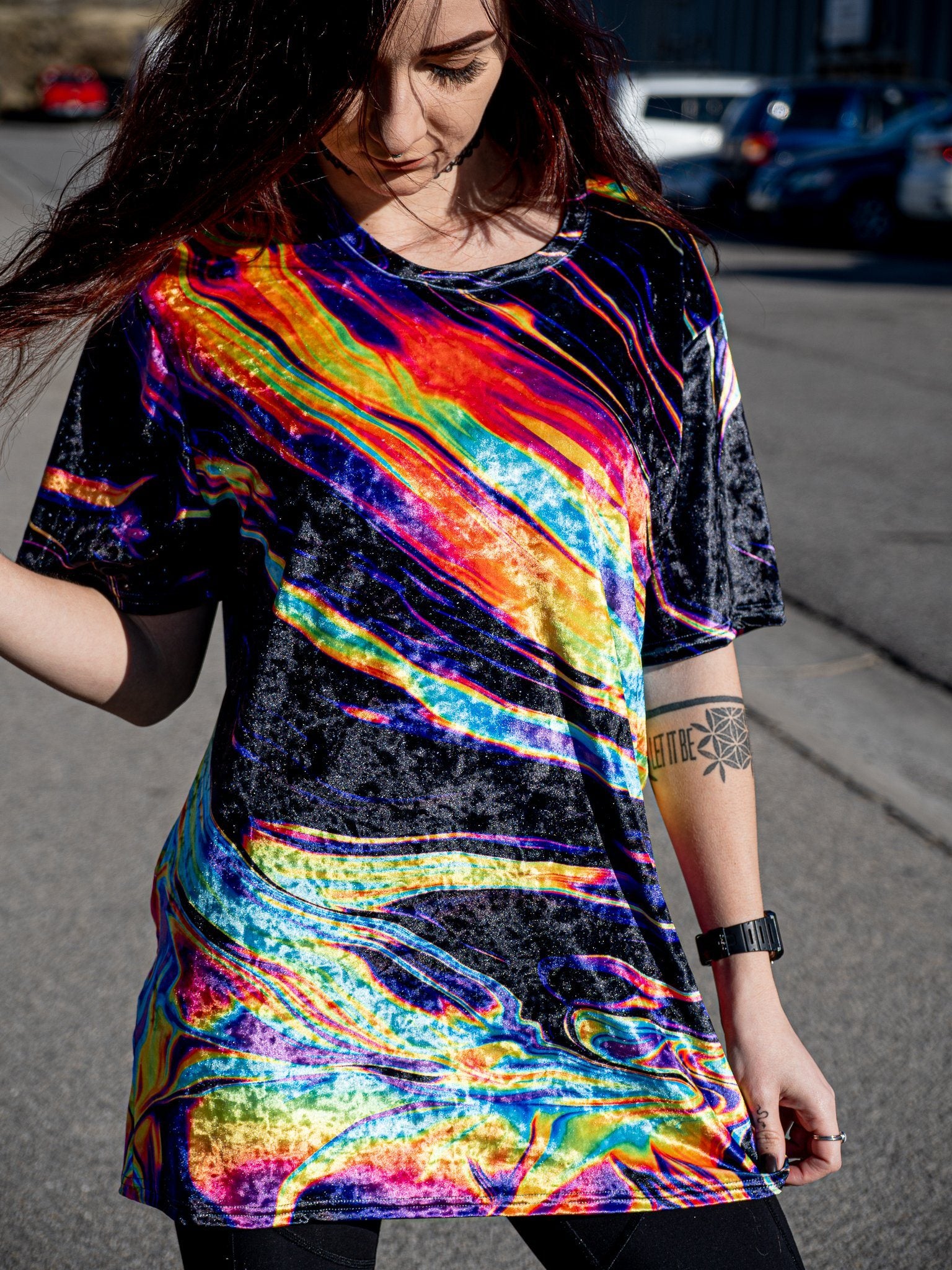 Girls t-shirt Dress - Neon Rainbow Tie Dye
