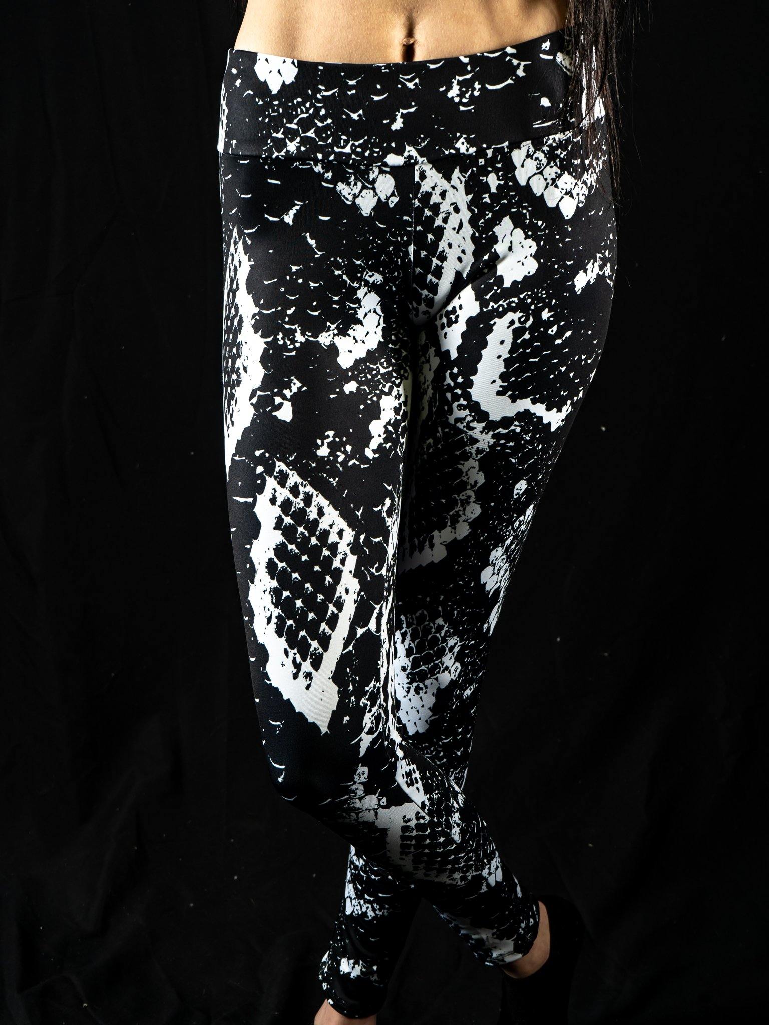 LEGGINGS With Abstract Snake Pattern Screen Printing Unisex Black