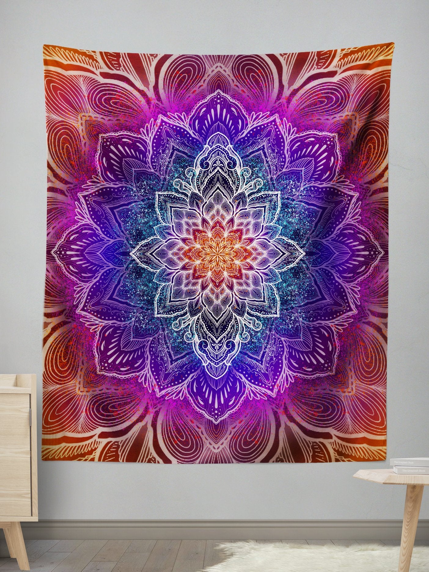 NEON SACRED DUALITY Crushed Velvet Wall Tapestry - Electro Threads