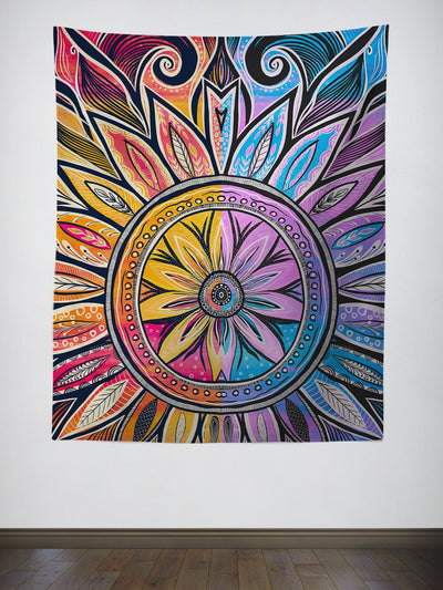 Sun & Moon-Ray Mandala Tapestry Tapestry Electro Threads Large 60"X80" Standard Vertical