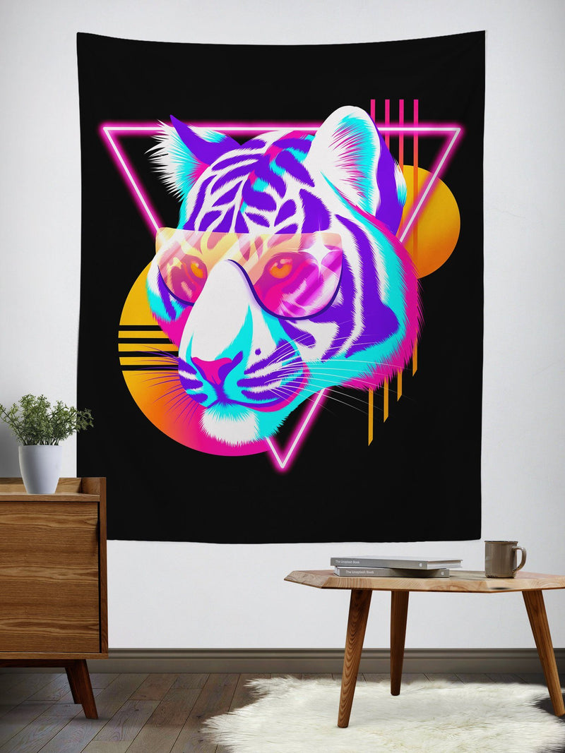 Synthwave Tiger Tapestry Tapestry Electro Threads 