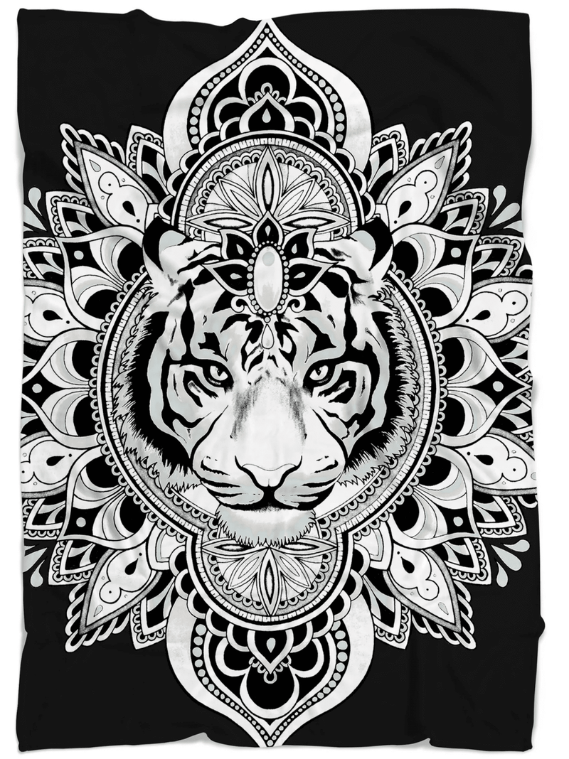 Tiger Mandala Black Sherpa Blanket Blanket Electro Threads 